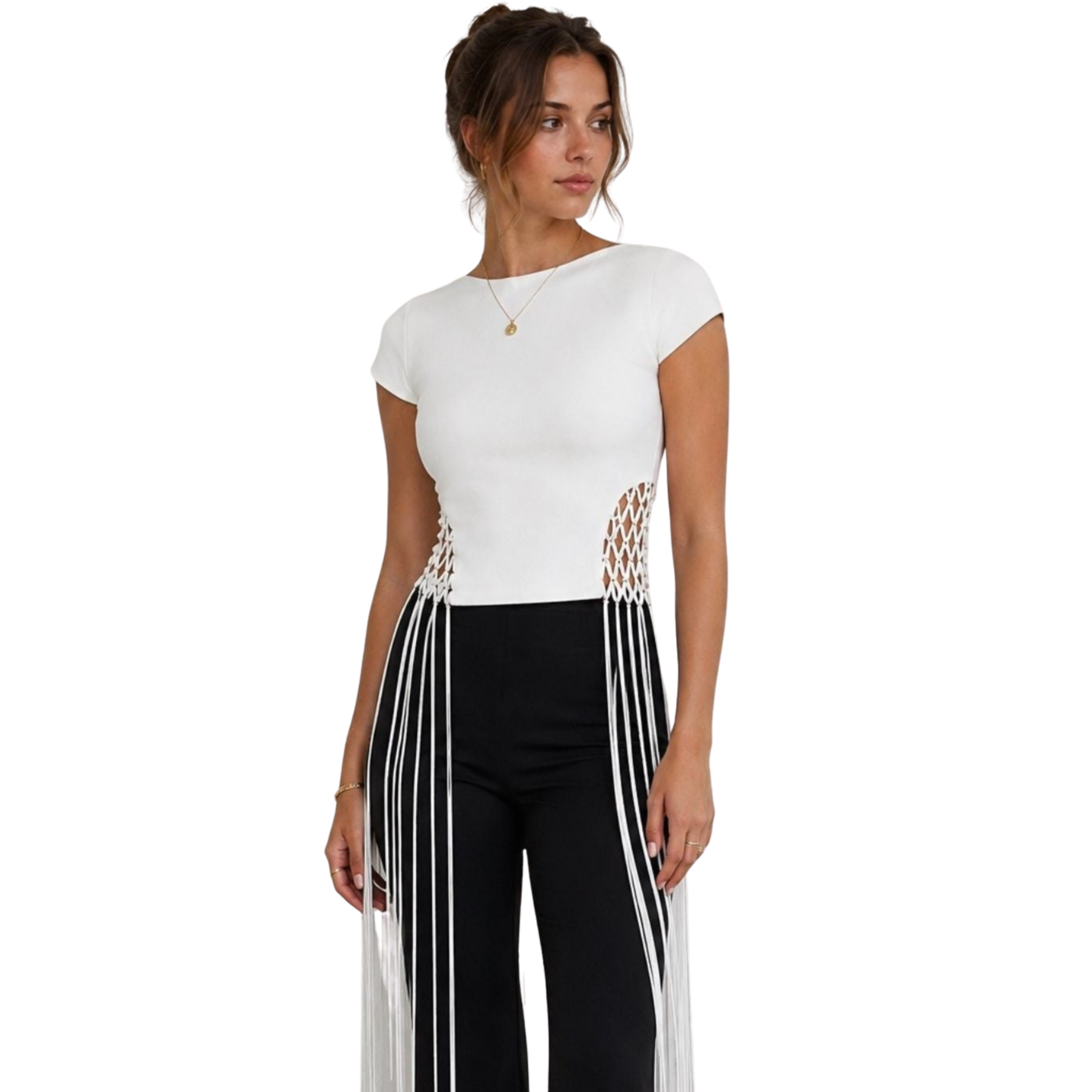 Leona fringe top in white